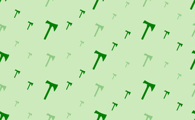 Seamless pattern of large and small green axe symbols. The elements are arranged in a wavy. Vector illustration on light green background