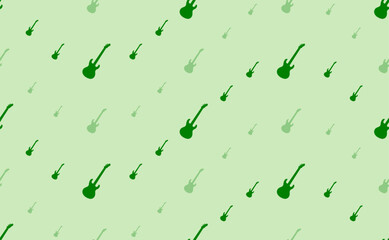 Seamless pattern of large and small green guitar symbols. The elements are arranged in a wavy. Vector illustration on light green background