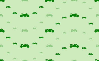 Seamless pattern of large and small green bike symbols. The elements are arranged in a wavy. Vector illustration on light green background
