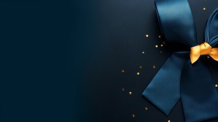 A banner showcasing a blue gift box and a collection of neckties set against a dark blue background