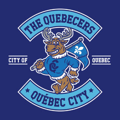 Moose Mascot Quebec City with Hand Drawing Vector Illustration in Patch Design The Quebecers