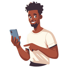 Character holding smartphone. People use mobile phones, chat, surf the internet. Flat vector illustration isolated on background.
