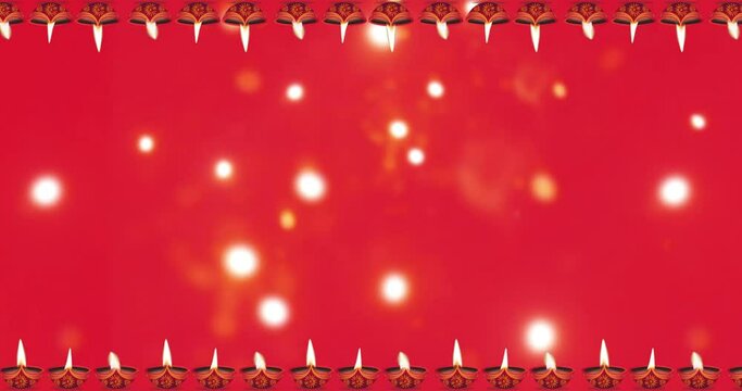 Happy Diwali motion graphic animation background with moving oil lamp and Exploding fireworks bokeh effect in the middle.