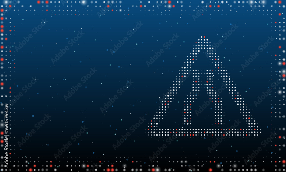 Poster on the right is the road narrowing symbol filled with white dots. pointillism style. abstract futuri