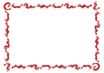 かわいい龍の赤色フレームイラスト