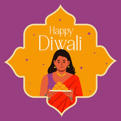 Diwali festival illustration showing Indian women with sweets in hand