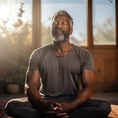 Older Black Man Practicing Mindfulness, Calm, Relaxation Techniques for Mental Health - obrazy, fototapety, plakaty
