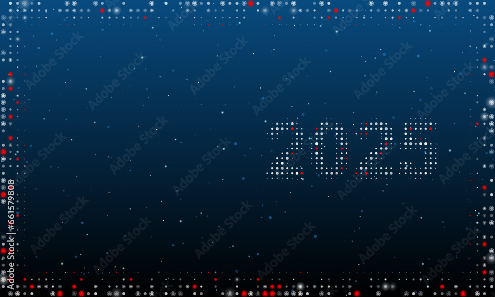Poster on the right is the 2025 year symbol filled with white dots. pointillism style. abstract futuristic 