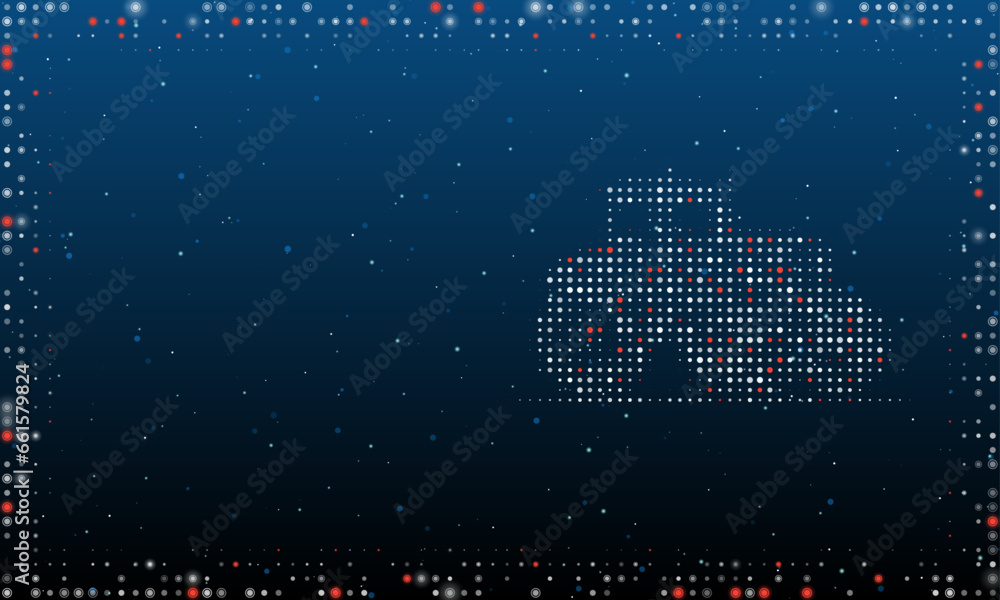 Poster on the right is the tractor symbol filled with white dots. pointillism style. abstract futuristic fr
