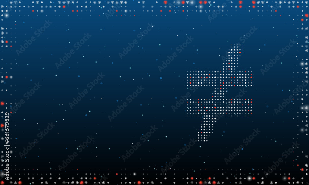 Aufkleber on the right is the not equal symbol filled with white dots. pointillism style. abstract futuristic 