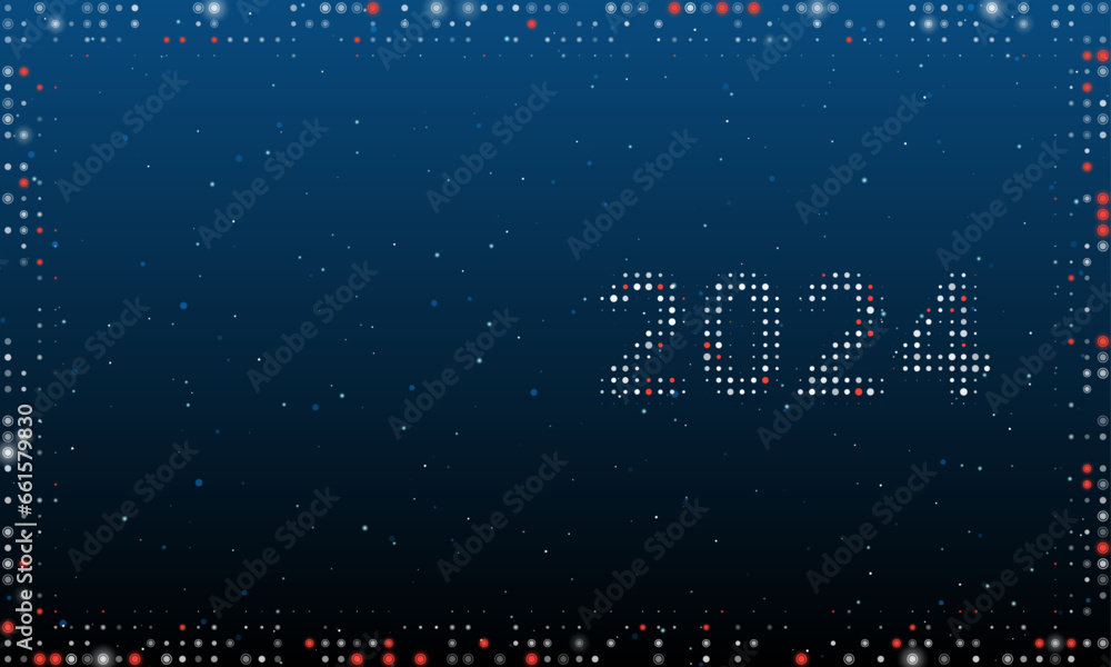 Poster on the right is the 2024 year symbol filled with white dots. pointillism style. abstract futuristic 