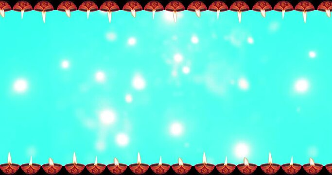 Animated motion graphics of Diwali diya oil lamp moving left and bottom right with space for text. Motion Animation.