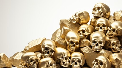 A lot of human skulls stacked in a pile. Illustration for cover, card, postcard, banner, poster, brochure or presentation. - obrazy, fototapety, plakaty