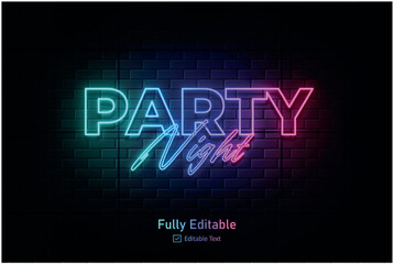 Vector neon effect logo for neon text effect and neon light night party editable text & font