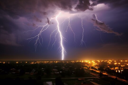 An intense lightning strike during a storm. Generative AI