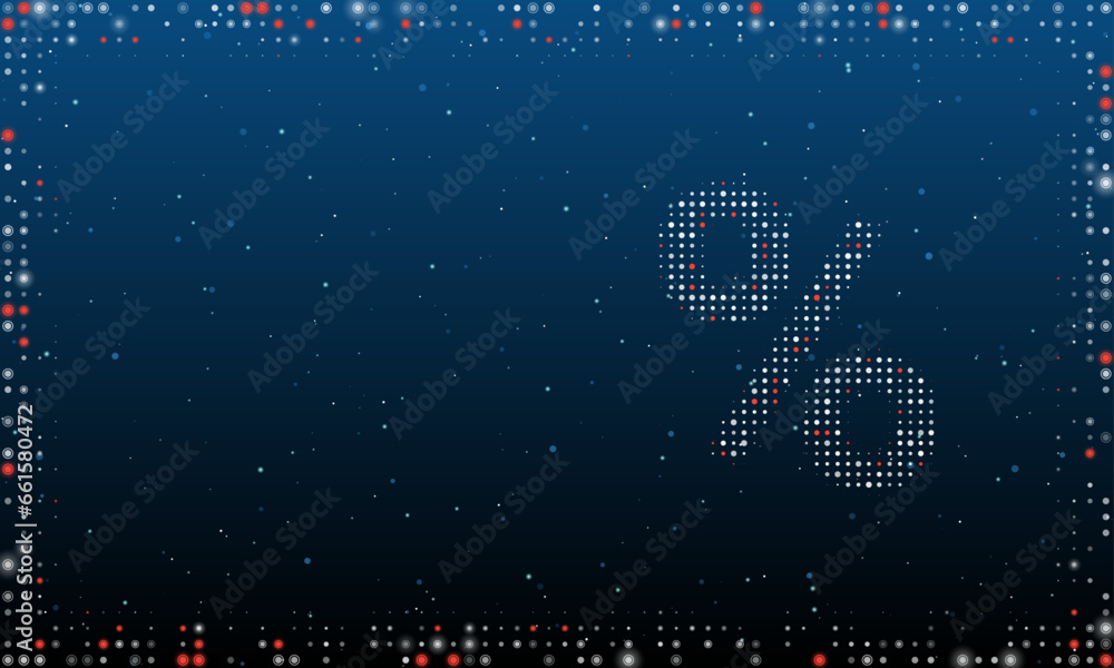 Poster on the right is the percent symbol filled with white dots. pointillism style. abstract futuristic fr