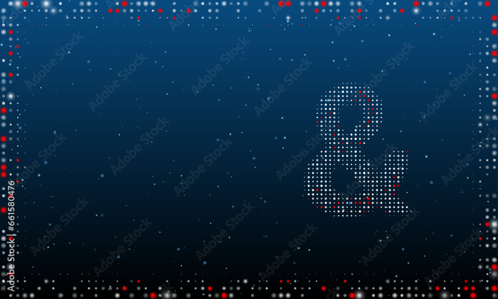 Poster on the right is the ampersand symbol filled with white dots. pointillism style. abstract futuristic 