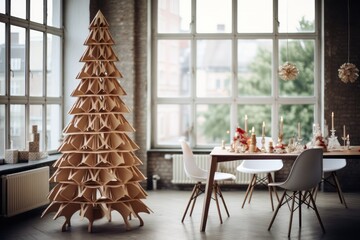 christmas tree modern eco scandinavian style in minimal interior