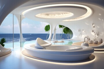 Fototapeta premium futuristic spa hotel room interior design 3d render