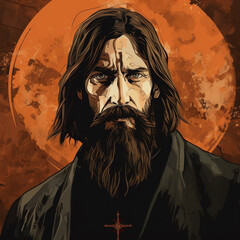 Imaginary Portrait of Rasputin, Russian sorcerer, ia generated