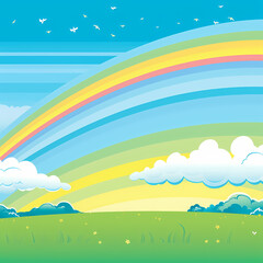 Vector graphic a rainbow over a beautiful field