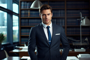Fototapeta premium Businesspeople standing while looking at camera with the team in an office