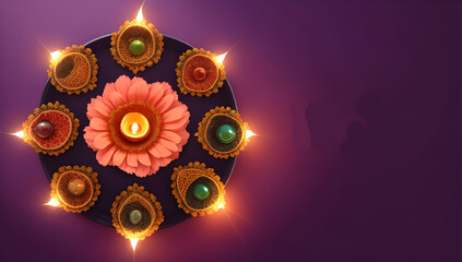 Greeting card template Diwali, oil lamp, diya, lights