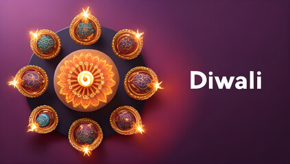 Greeting card template Diwali, oil lamp, diya, lights