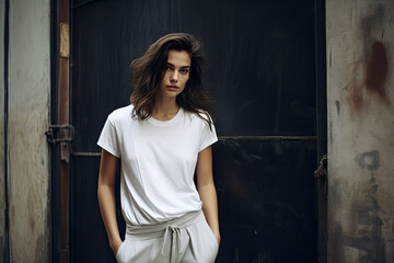 Young woman wearing a white T-shirt mock up