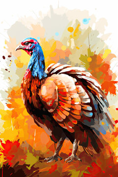 Turkey in fall colors oranges and yellows watercolor style