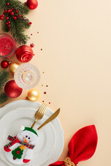 May your Christmas be merry and your holidays filled with happiness. Top view vertical photo of...