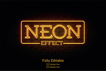 Vector neon effect logo for neon text effect and neon light night party editable text & font