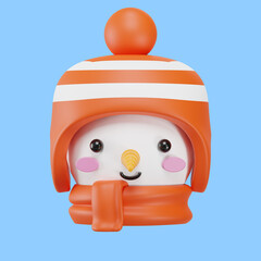 Snowman avatar with cute hat. 3D illustration.