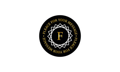 Vintage elegant linear logo, monogram design template with letter F in the center. Vector illustration on a dark background and space for text in a circle.