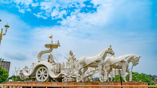 Shri Krishna Sarathi on Arjun's Chariot statue located in Kota, Rajasthan, India