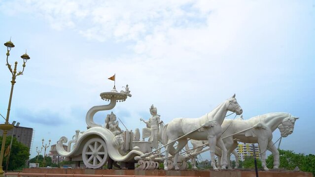 Shri Krishna Sarathi on Arjun's Chariot statue located in Kota, Rajasthan, India