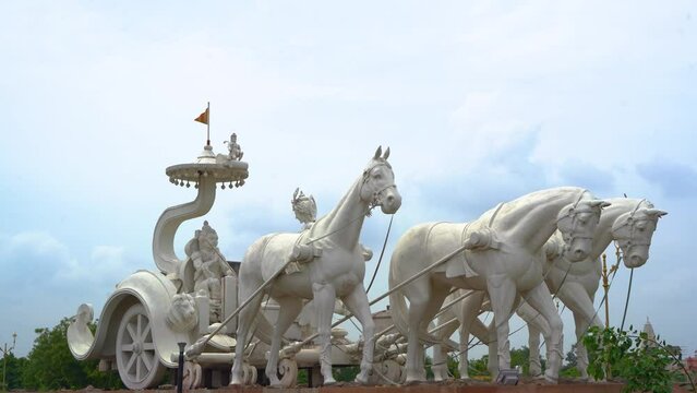 Shri Krishna Sarathi on Arjun's Chariot statue located in Kota, Rajasthan, India