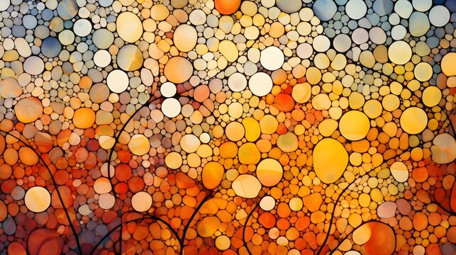 Autumn Foliage in Dots and Splotches of Color. Pointillism abstract digital art.
