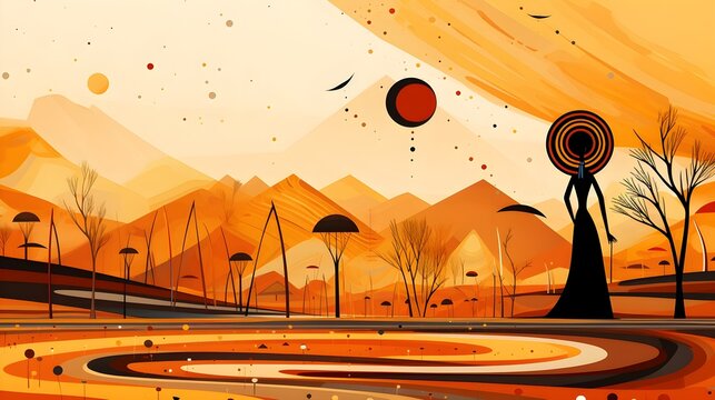 Autumn landscape wonderland forest with grass land, Mid autumn natural in orange foliage, Fall season with beautiful  view with sunset behind mountain and maples leaves falling from trees