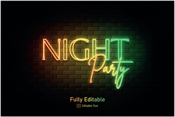 Vector neon effect logo for neon text effect and neon light night party editable text & font