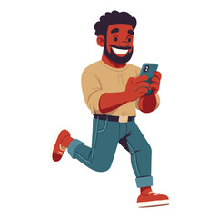 Character holding smartphone. People use mobile phones, chat, surf the internet. Flat vector illustration isolated on background.