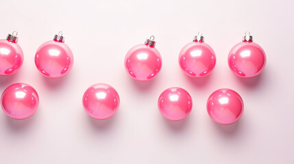 Christmas balls on pastel background. Flat lay, top view with copy space - obrazy, fototapety, plakaty