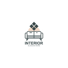 Minimalist interior logo. creative line art style concept for furniture interior template