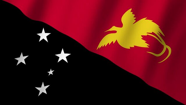 Papua New Guinea Flag. National 3d Papua New Guinea flag waving. Flag of Papua New Guinea footage video waving in wind. Flag of Papua New Guinea 4K Animation