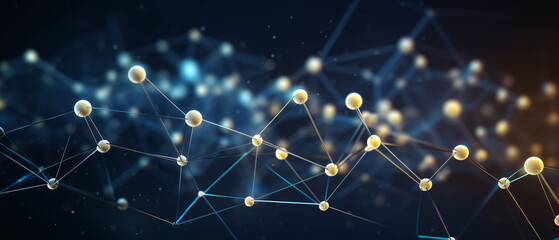 Abstract futuristic molecules technology with polygonal shapes on dark blue background - obrazy, fototapety, plakaty