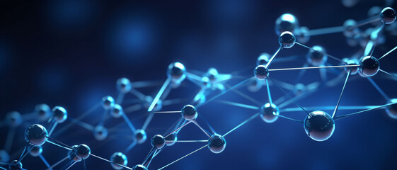 Abstract futuristic molecules technology with polygonal shapes on dark blue background - obrazy, fototapety, plakaty