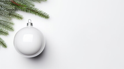 Christmas ball on pastel background. Flat lay, top view with copy space