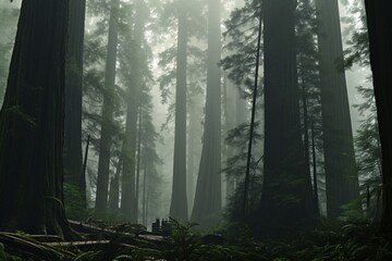 misty morning in the forest, Generative AI