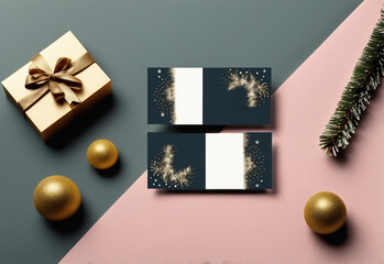 Photo business card mockup New Year's concept. High quality photo.