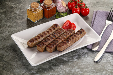 Grilled beef kebab minced meat